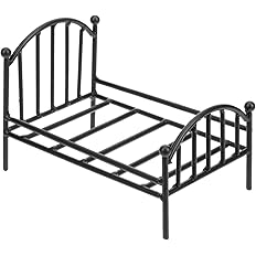 Single Iron Bed - Miniature Metal Bed, Doll house Bunk Beds Set | Doll House Furniture, Wooden Doll house Furniture, Miniature Bed With Mattress, Doll House Furniture For Bedroom Doll House Hotel