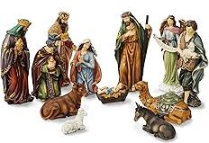 12Pcs Resin Nativity Figurines Sets for Christmas Indoor Decor, Christian Nativity Sets & Figures Xmas Jesus Collectible Figurines Tabletop Nativity Scene Miniature Statue15.5