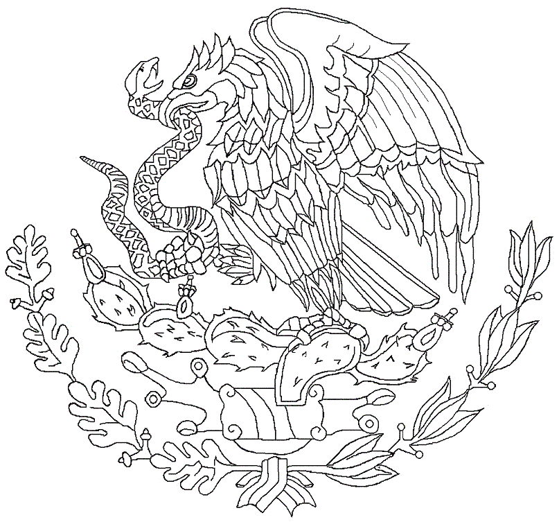 Free downloadable Mexican coat of arms coloring in pages.